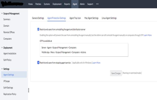 OTP option in Endpoint Central