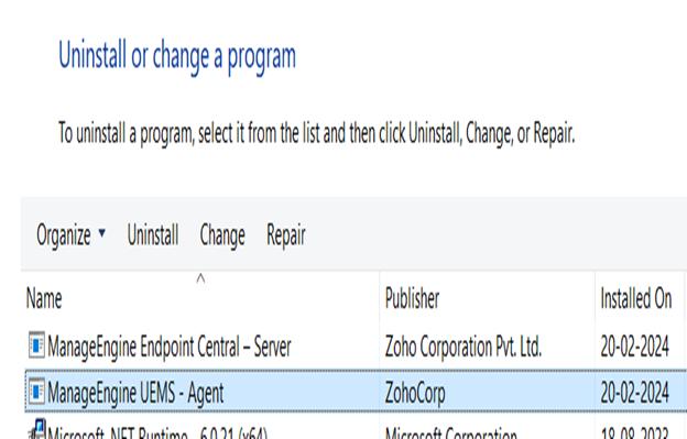 Endpoint Central Server in the control panel